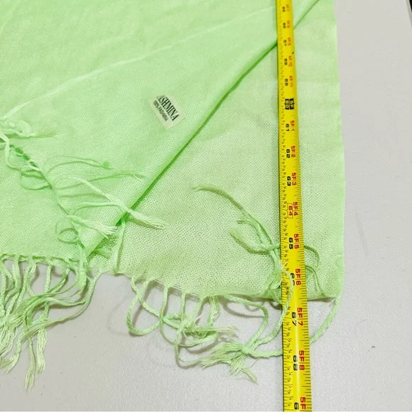 Pashmina 100% Pashmina Scarf With Tassels:Lime Bridal Shawl, Green 28x66‎ Thin - Picture 8 of 9
